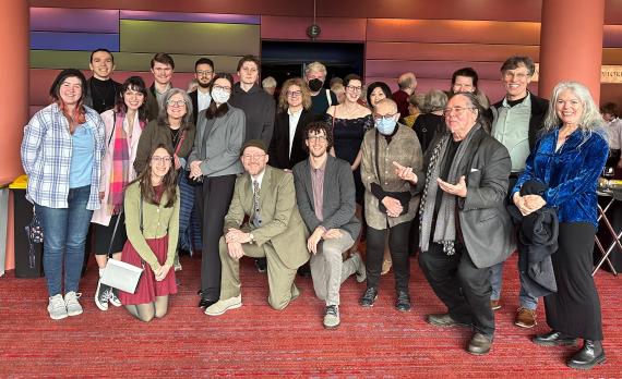 Dean of the College of Arts and Sciences, Dianne Harris, meets with German Studies students, staff, and faculty during intermission at the Seattle Opera production of Die Zauberflöte, March 2nd, 2025. At the opera